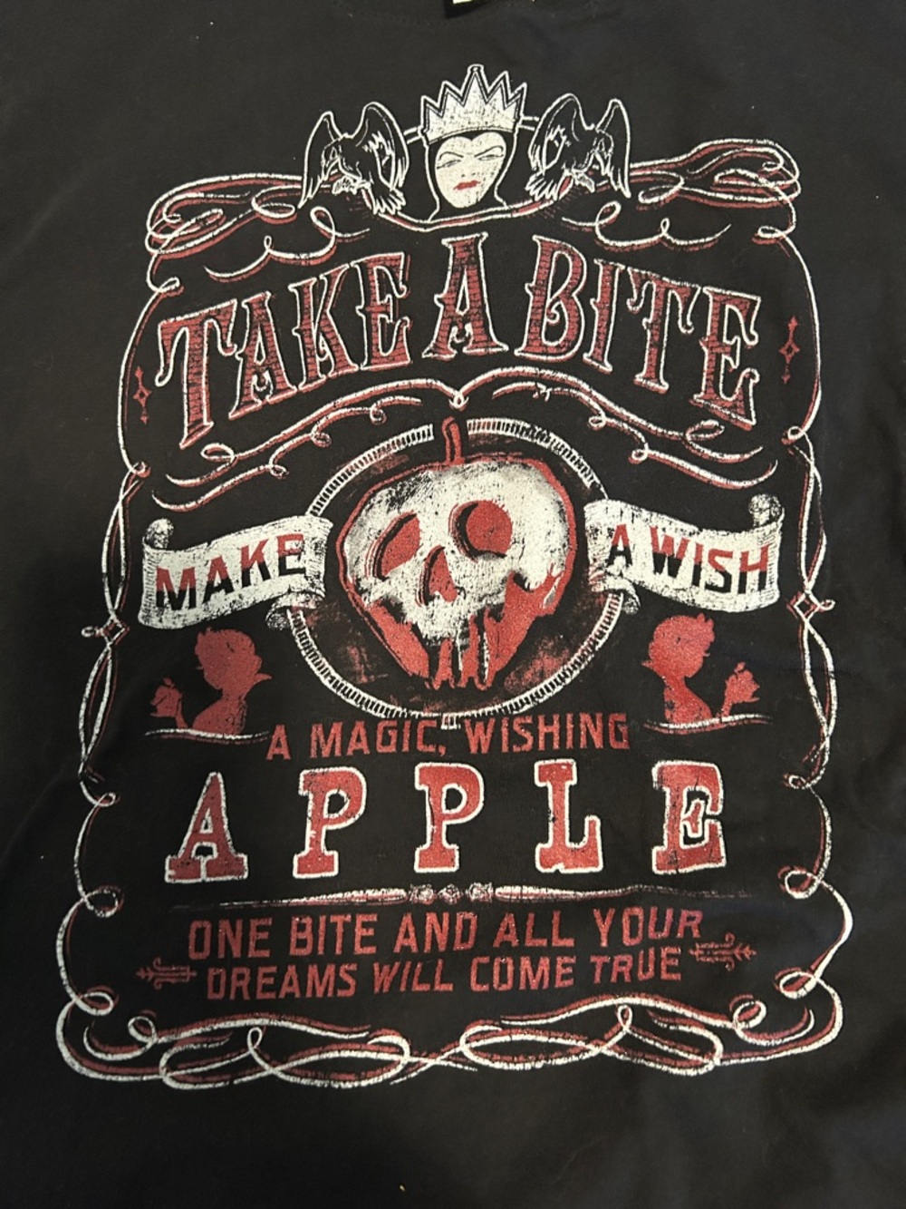 Graphic 'Take A Bite' Black Women's Tee - Apple Skull Design